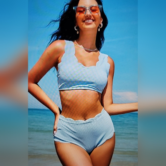 NWT COMFY  TIE BACK SCALLOP DETAIL  HIGH WAISTED SLIMMING SKINNY BATHING SWIM - Picture 4 of 7